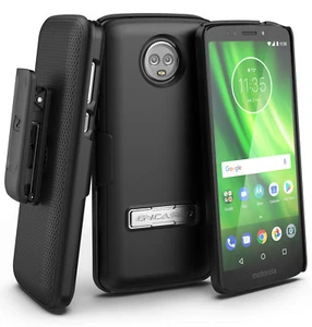 For Moto G6 Belt Clip Holster Slim Combo Case design w/ Reinforced Kickstand - Picture 1 of 6