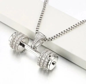 2Ct Round Cut Lab Created Diamond Dumbbell Shape Pendant 14K White Plated Silver - Picture 1 of 6