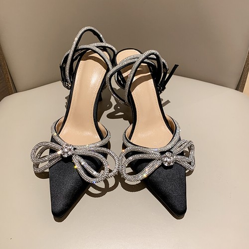 OFF WHITE Sandali da sposa Mach & Mach fiocco strass tacco lucido a punta stiletto raso