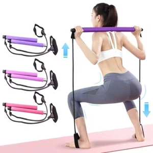Fitness Yoga Pilates Bar with Resistance Bands Portable Home Gym Workout - Picture 1 of 18