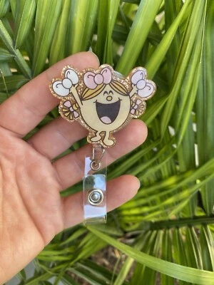 Lindo carrete de insignia de dibujos animados Little Miss divertido soporte de identificación clip de etiqueta regalo Foto 1 de 3