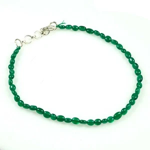 Green Onyx Bracelet, Tiny Green Gemstone oval Beaded Bracelet,  Dainty Stackin - Picture 1 of 4