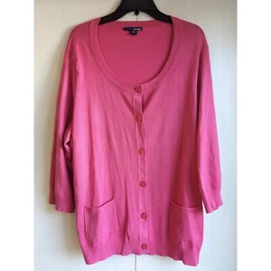 Basic Editions Women's Pink Scoop-Neck Button-Up Cardigan Size 2X - Picture 1 of 6