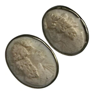 Rare vtg   sterling silver  925 carved lava cameo Earrings  - Picture 1 of 5