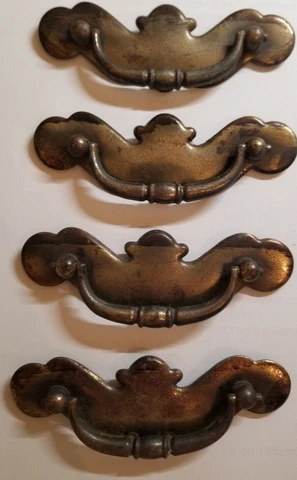 Vintage French Style Drawer Handle Brass Pulls with Backplate Lot of 4 Cover