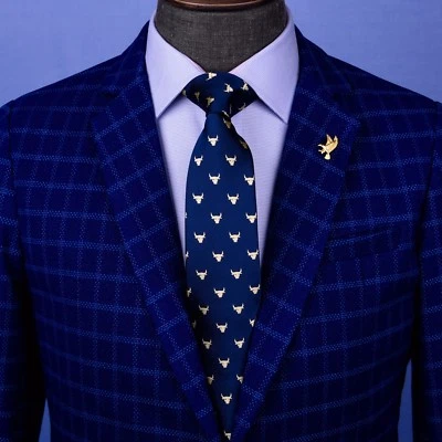 Corbata de diseñador cabeza de toro dorada Blue Wall Street 8 cm accesorio florentino Foto 1 de 4