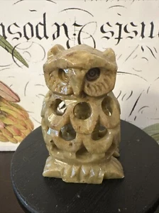 Hand carved OWL vintage soapstone Figurine with owl inside 2 3/4” x 2" - Picture 1 of 6