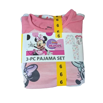 Disney Minnie Mouse Juego de Pijama de 3 Piezas Niñas Pequeñas 6 Rosa Blanco Dormir Pijamas Noche Foto 1 de 4