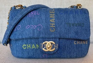 BNIB Authentic CHANEL Blue Denim Small Single Flap Bag - Picture 1 of 12