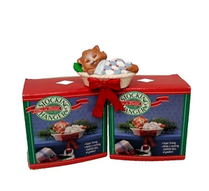 Lot of 2 VTG Mantel Stocking Hangers Hallmark Christmas Kitten Cat 1988 Holiday - Picture 1 of 7