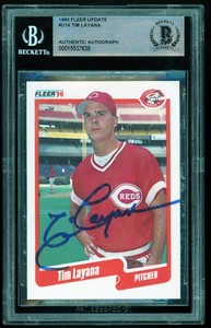 TIM LAYANA 1990 Fleer Update #U14 Reds Rookie Signed Auto Beckett BAS Certified