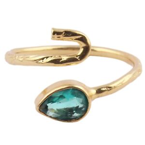 Pear Multi-Color Hydro Quartz Textured Design Yellow Gold Plated Adjustable Ring