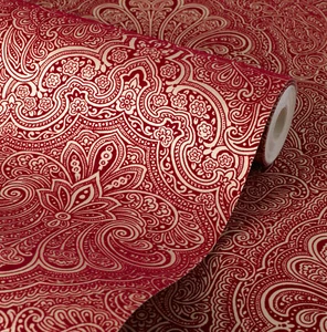 Exclusivo papel tapiz damasco rojo/dorado henna terciopelo flock (J903) - Imagen 1 de 2
