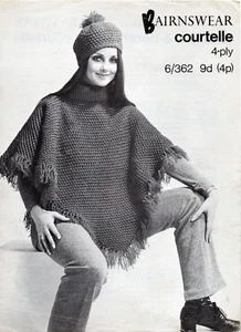 ~ Vintage 1971 Bairnswear Pattern For Lady's Poncho & Pull-On Hat ~  - Picture 1 of 1