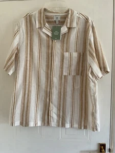 NWT H&M Men’s Size XL Regular Fit Cream Striped Linen Blend Short Sleeve Shirt - Picture 1 of 11