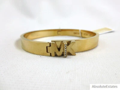 NEW $125 Michael Kors Logo Gold Crystal Bangle Bracelet MKJ7697710 NWT - Image 1 of 2