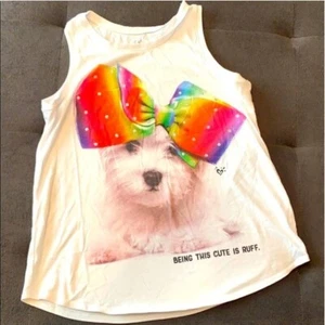 Justice Girls Tank Top Puppy Dog with Rainbow Hair Bow Sleeveless Size 12 White - Picture 1 of 2
