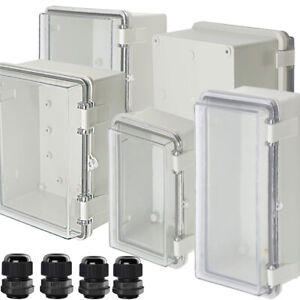 Plastic Electrical Enclosure Waterproof Wall Mount Junction Box w/ Cable Gland