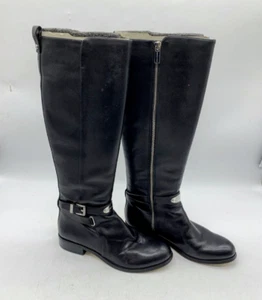 Michael Kors Arley Tall Black Leather Riding Boots W/ Silver Buckle~7M~EUC!! - Picture 1 of 6