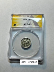 1874 THREE CENT NICKEL ANACS GRADED AU-50 - Picture 1 of 3