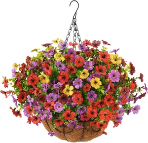 Artificial Flowers Hanging Baskets, Multicolor 12 Bundles Faux Flower Outdoor Ha - Picture 1 of 12