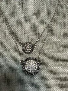 Silver Tone  Necklace, Signed M, Vintage Jewelry Double Strands Rhinestones 18” - Picture 1 of 8
