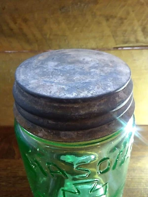 MASONS Patent 1858 PINT Jar ~ Reproduction Apple Green ~ Antique ZINC LID - Image 1 of 4