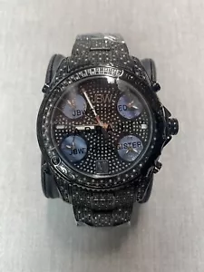 JBW Jet Setter 234 Diamond & Crystal 50mm Watch Black Multiple Time-Zone - Picture 1 of 4