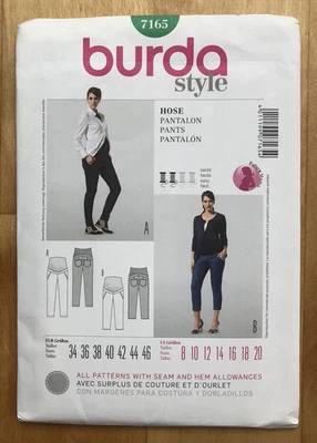 Burda 7165 Maternity Pants Jeans Pattern Regular & Cropped Sizes 8-20 NEW UNCUT - Image 1 of 3