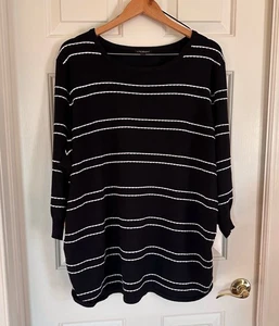 Lane Bryant Women's Black White Stripe pullover Sweater plus size 26/28 - Picture 1 of 5