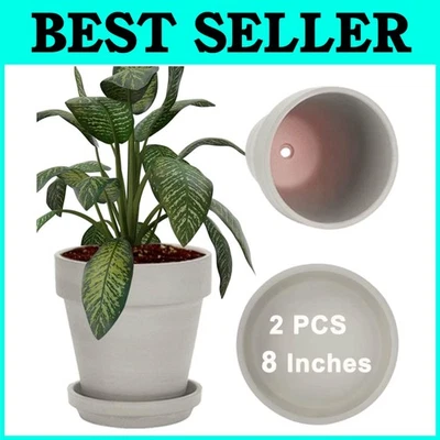 Gray 8 Inch Terracotta Pot with Saucer - 2 Pack - Image 1 of 4