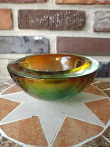 Flavio Poli Style Sommerso Murano lebendiges Grün & Bernstein Farbverlauf Geode Schale  - Bild 1 von 19