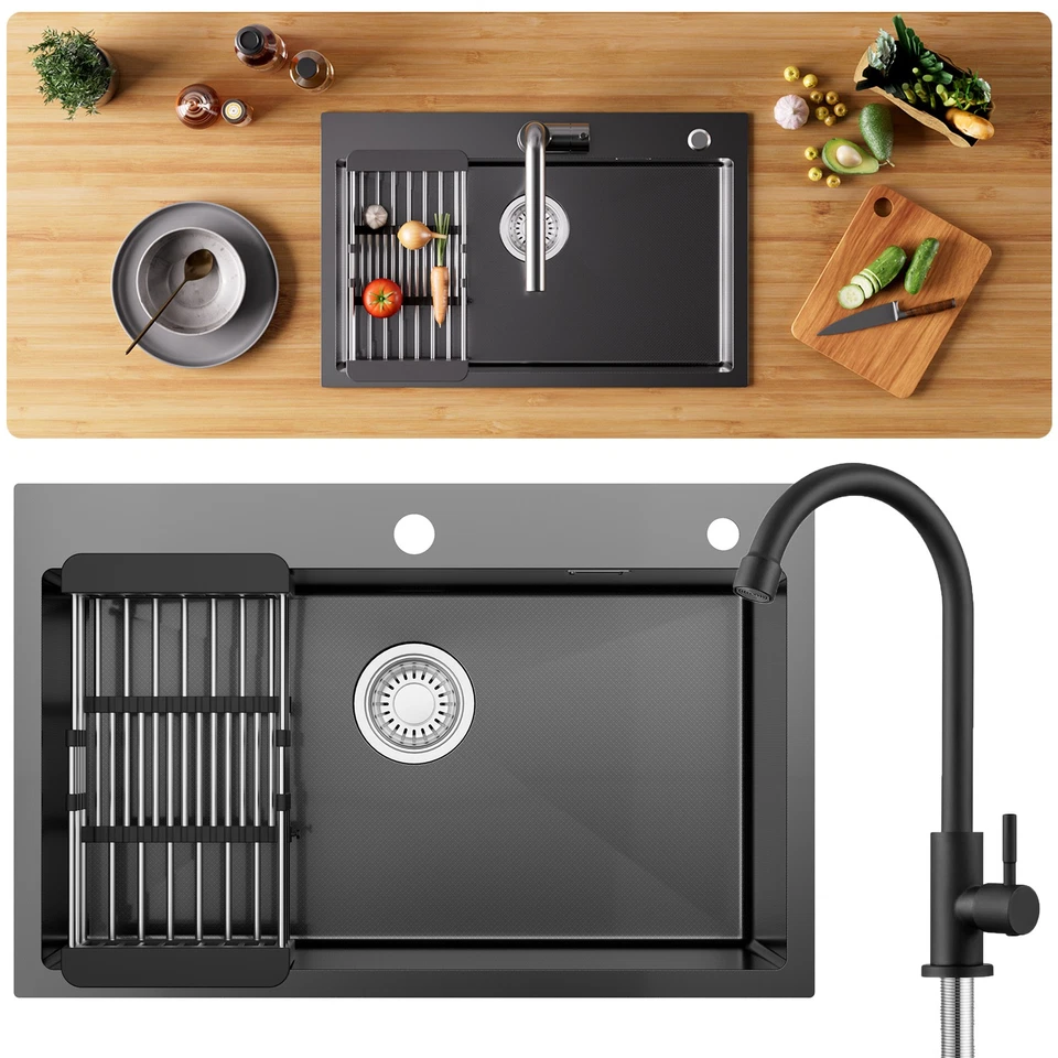 Spülbecken Küche Edelstahl 70x45 cm mit Siebkorb Hahnloch und Ablaufgarnitur - Bild 1 von 1