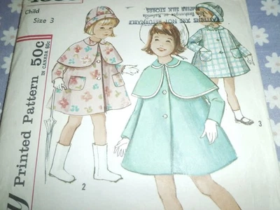 VTG SIMPLICITY 4835 GIRLS COAT HAT & DETACHABLE CAPELET PATTERN-UNCUT-CUT--Sz 3 - Image 1 of 3
