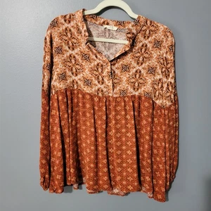 Staffelei Boho Babydoll Oberteil Größe L Orange Langarm Relaxed Fit Damen Country - Bild 1 von 12