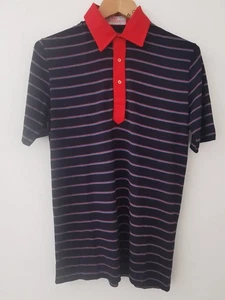 Vintage John Smedley Navy Striped Sea Island Cotton Polo Shirt Medium / Small  - Picture 1 of 10