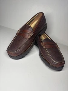 LL Bean Mens 9 D Brown Penny Loafers Two-tone Pebbled Leather - Picture 1 of 10