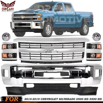 Bumper Chrome & Headlight Kit For 2015-2019 Chevrolet Silverado 2500 HD 3500 HD - Image 1 of 4