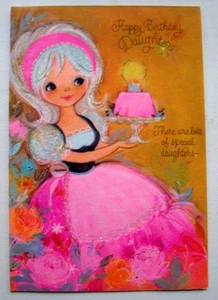 Girl daughter with cake glitter Hallmark vintage Birthday Greeting Card *VV20 - Picture 1 of 3