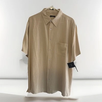 Alfani Shirt Mens XL 100% Silk Vintage NWT Beige Long Sleeve Preppy NEW - Image 1 of 4