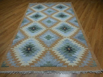 Turkish HandMade Flat Weave Oushak Kilim Bohemian Turkish Rug 5x8 Ft - Image 1 of 4