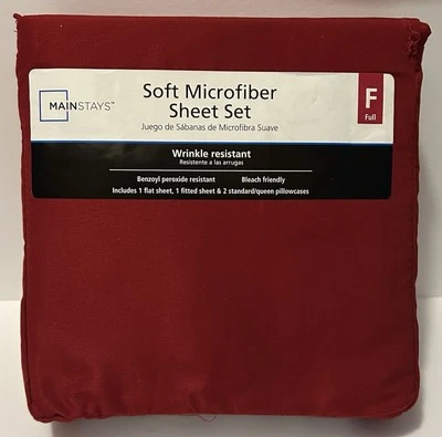 Mainstays 4 Piece Full Size Sheet Set Solid Red Soft Microfiber New! - Image 1 of 3