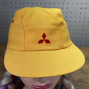 Vintage 80s Mitsubishi Logo Hat Cap Yellow 5 Panel JDM Promo Dealership Japan - Picture 1 of 13