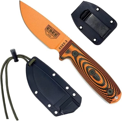 ESEE-3 Fixed Blade Orange 1095 Blade 3D Orange/Black G10 Handle - Image 1 of 3