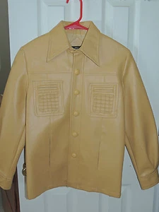 VINTAGE BOYS VAN CORT PREP TAN/MUSTARD 6 BUTTON VINYL JACKET SIZE MED - Picture 1 of 9