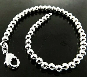 Bracelet Real 925 Sterling Silver Filled Ladies Bead Ball Link Cuff Bangle 20cm  - Picture 1 of 4