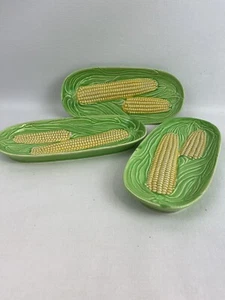Vintage MCM Majolica Style Corn Plates 1950s Made In Japan Set Of 3 - Picture 1 of 7