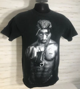 Vintage Tupac 2Pac Thug Life Gun T-Shirt Tee Size Small to Medium Black White - Picture 1 of 15