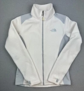THE NORTH FACE Sz S Khumbu Full Zip Fleece Jacket Women's White Gray Logo - Picture 1 of 9