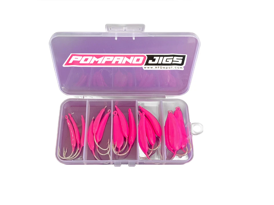 NUEVO 15 Piezas Pompano Goofy Jig Box con Plantillas Locas Elige Color (1/4oz hasta 1oz) Foto 1 de 1